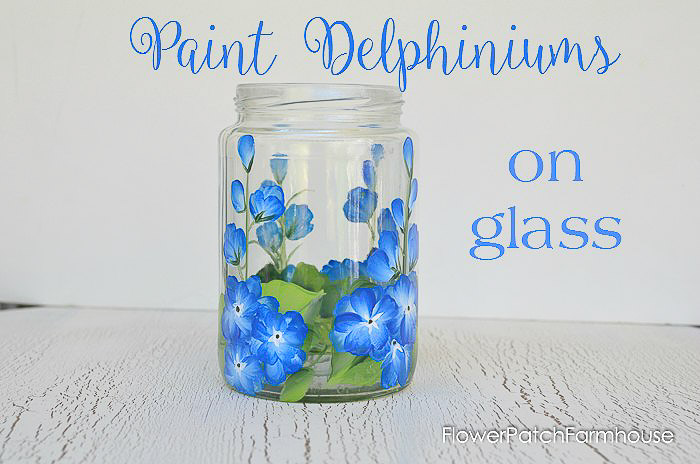 Paint Delphiniums on glass. A fun way to upcyle glass jar or paint them on wine glasses!