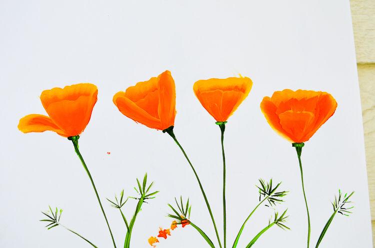 How to Paint California poppies in acrylics. An easy beginner tutorial and one stroke lesson.