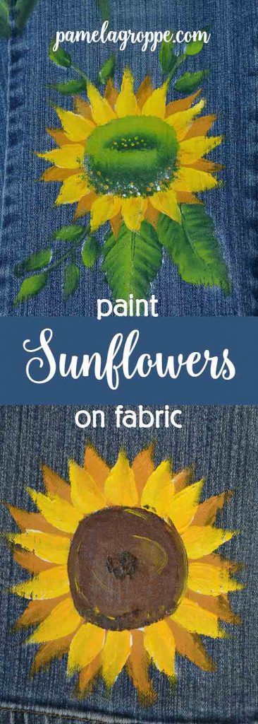 How to Paint Sunflowers on Fabric. A fun and easy design to help you create sunny sunflowers on anything you choose. Painting on fabric is easy and fun, make gifts, create unique designs for craft fairs or an Etsy shop.