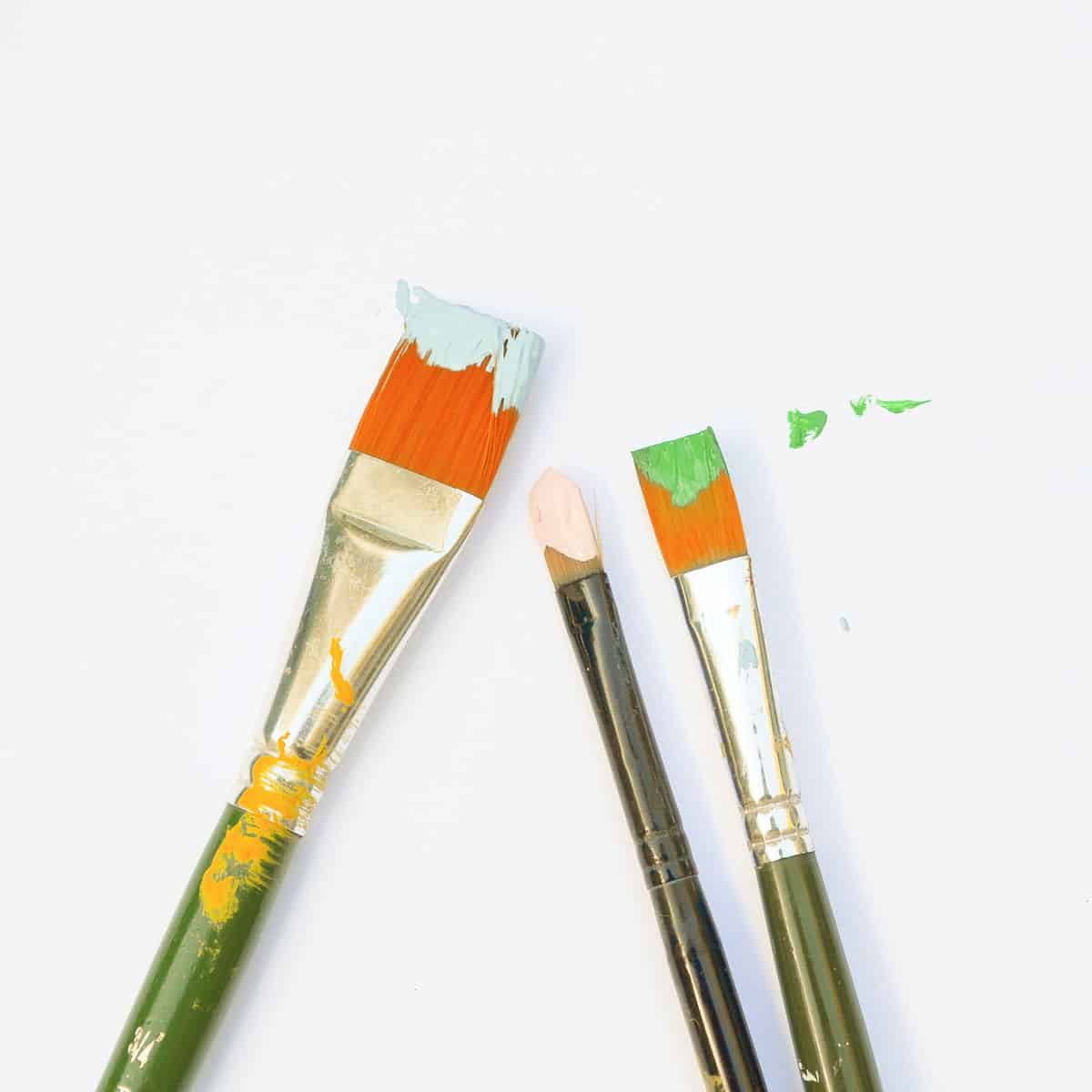 acrylic paint brushes with paint, paint brush cleaning