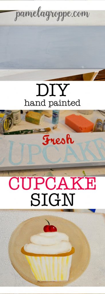 Paint a Cupcake Sign, vintage inspired sign painted in acrylics, a great beginners tutorial