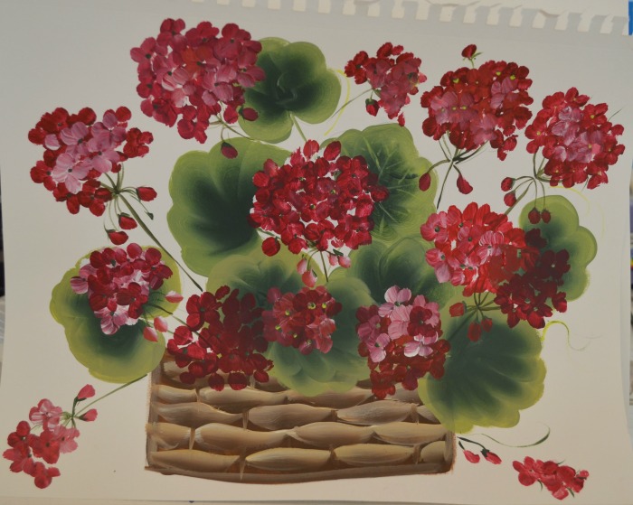 How to Paint a Basket of Red Geraniums