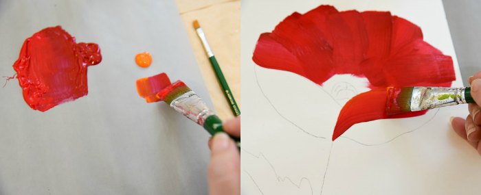 Paint a Large Red Poppy, adding orange