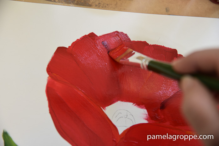 Add darker lines to show petal details. How to Paint a large Red Poppy