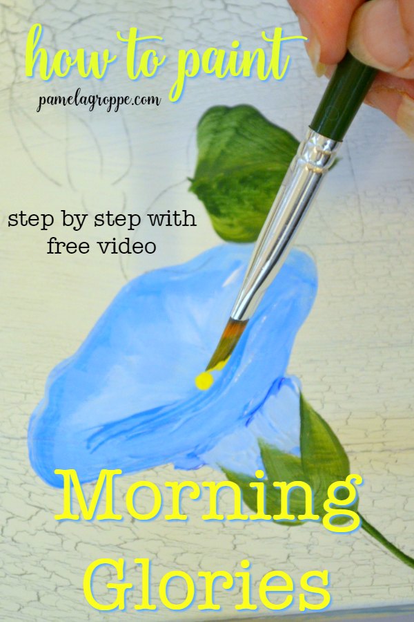 Morning glory being painted with text, How to Paint Morning Glories