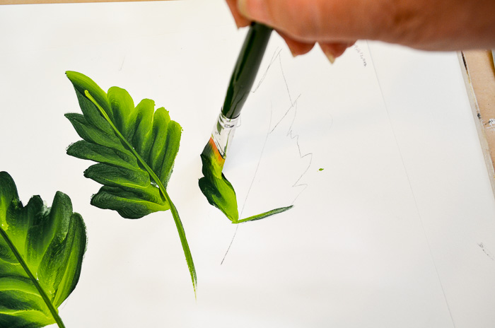 How to Paint the Large Red Poppy Leaves