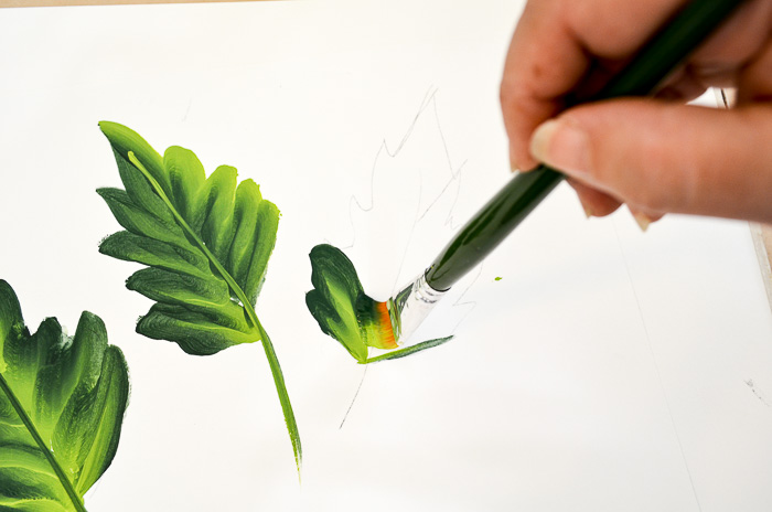 How to Paint the Large Red Poppy Leaves