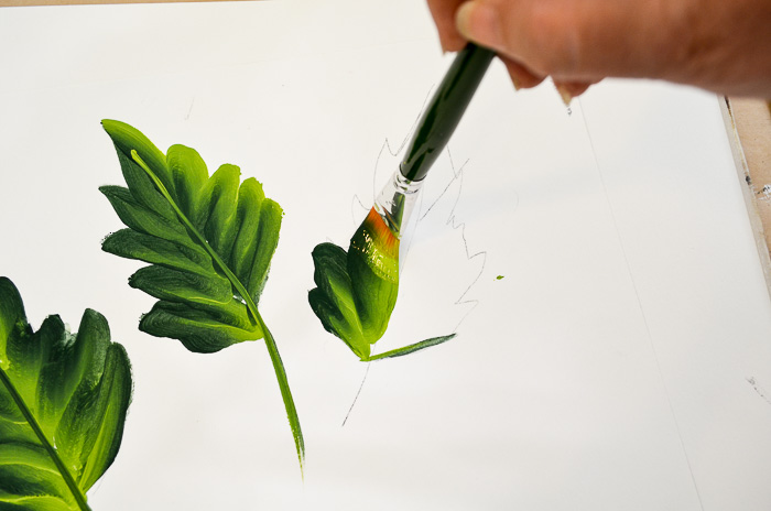 How to Paint the Large Red Poppy Leaves
