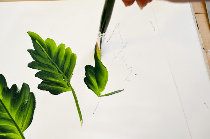 How to Paint the Large Red Poppy Leaves