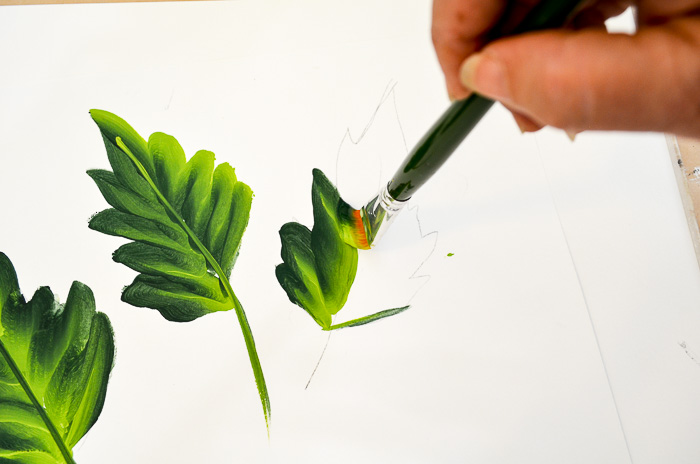 How to Paint the Large Red Poppy Leaves