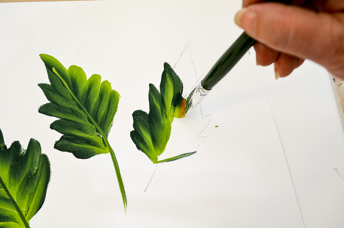 How to Paint the Large Red Poppy Leaves