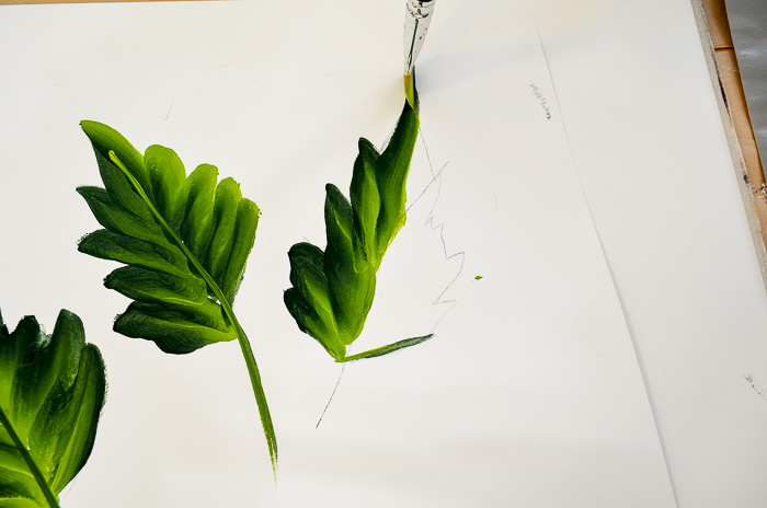 How to Paint the Large Red Poppy Leaves