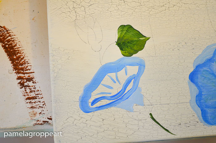 Painting in outline of morning glory painting, How to paint Morning Glories