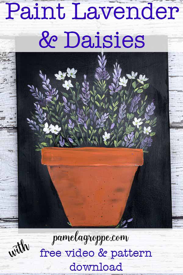 Paint Lavender and Daisies in a terra cotta pot phote