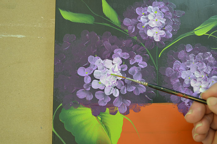 Purple hydrangeas details, Paint Hydrangeas in a Terra Cotta Pot