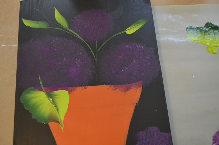 Purple hydrangeas beginning, Paint Hydrangeas in a Terra Cotta Pot