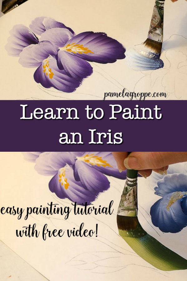 How to Paint an Iris one easy stroke at a time. Free painting tutorial with video! #art #paintflowers #acrylics #crafts #painttutorial