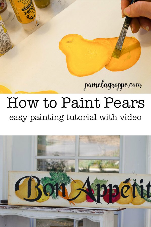 How to Paint a Pear in Acrylics, a step by step tutorial on with video. Pears are easy to paint and a great design to add to your artwork.. #easypaintinglesson #acrylics #howtopaint #paintpears