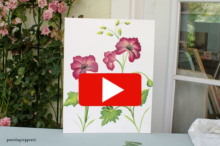 Poppies painting in acrylics with play button overlay, video