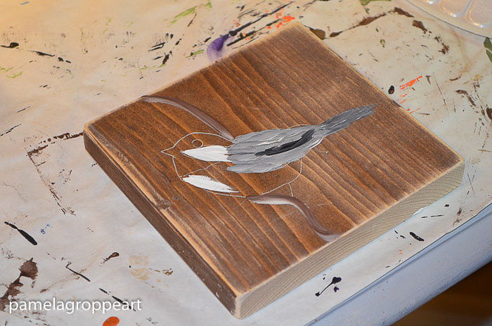 painting a chickadee in acrylics tutorial, pamelagroppe.com