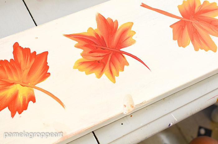 three maple leaves painted on board, How to Paint Fall Leaves