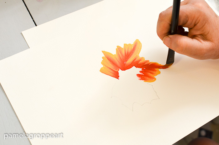 End of tip stroke on How to Paint Fall Leaves