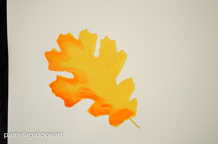 half of oak leaf shaded with orange, How to Paint Oak Leaves