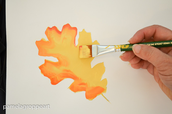 Shade right side of leaf with a darker orange, How to Paint Oak Leaves