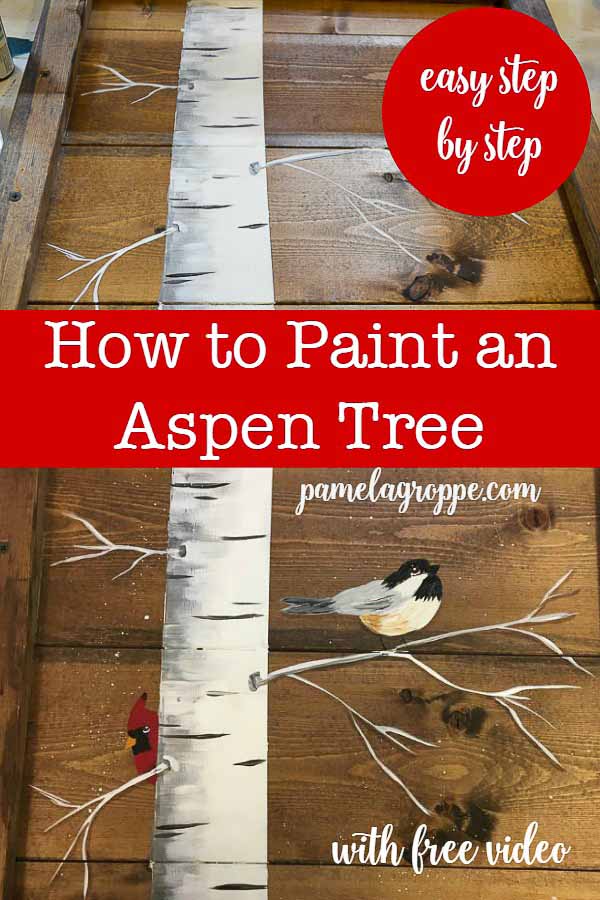 Aspen tree painting in acrylics with lettering, How to Paint an Aspen tree