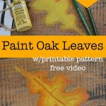 Oak leaves painted on live edge board with text overlay, How to Paint Fall Oak Leaves, Pamela Groppe Art