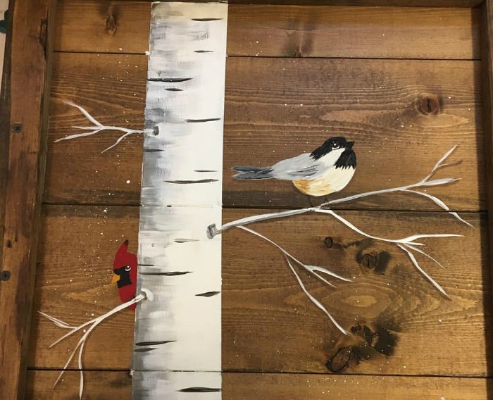 chickadee and cardinal in an Aspen tree painting, How to Paint an Aspen tree