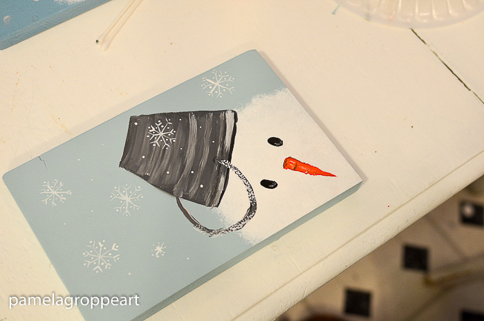 Snowflakes on snowman painting, Let's Paint a Snowman