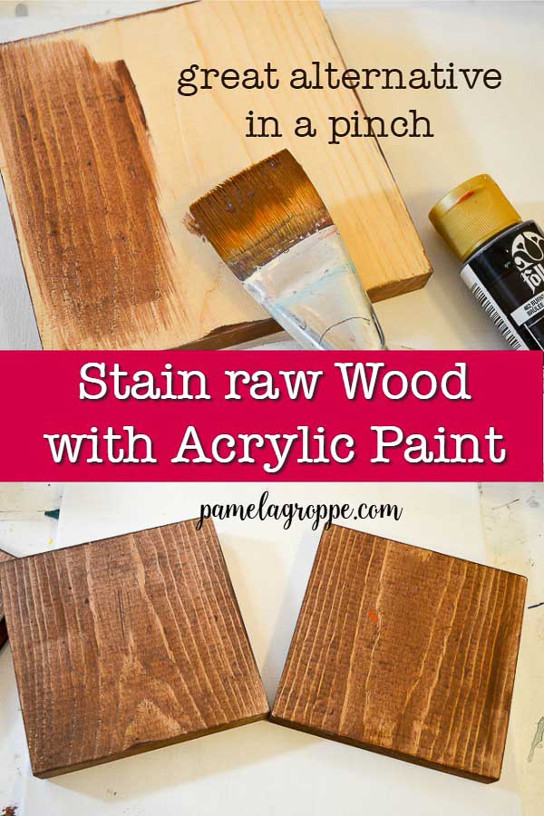 Wood boards being stained with acrylic paint with text, pamelagroppe.com