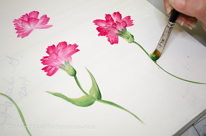 Painting the carnation stem, pamela groppe art