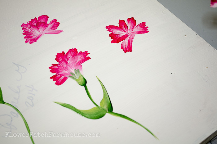 Layering petals painting carnation in acrylics, pamela groppe art