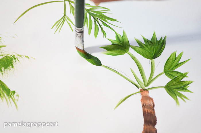 painting a fan palm, pamela groppe art