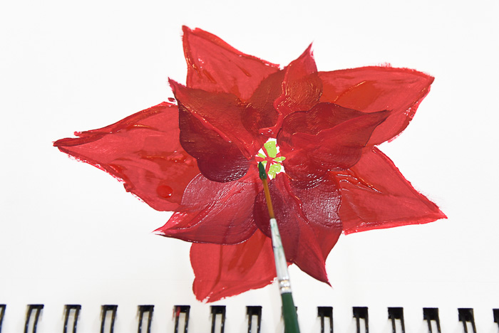 painting a green center in poinsettia