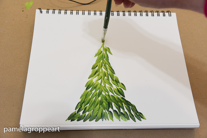 Painting an easy fun fir tree one stroke at a time, pamelagroppe.com