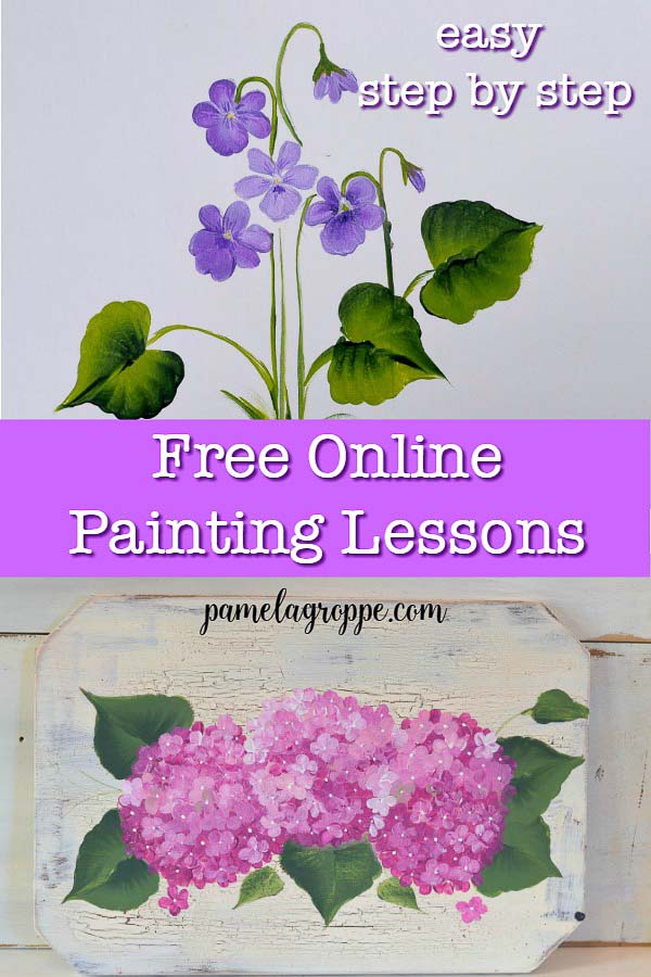 flower paintings in acrylic with text overlay, pamelagroppe.com