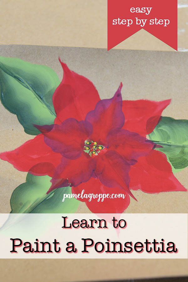 Paint poinsettia on brown paper with text overlay