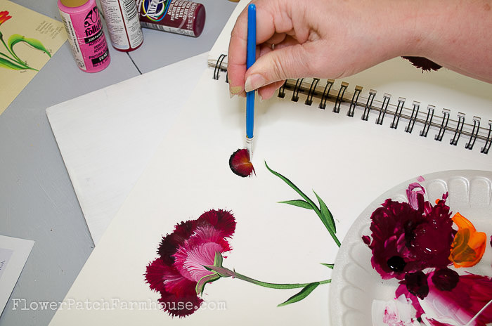 start to paint a carnation with round brush, pamelagroppe.com