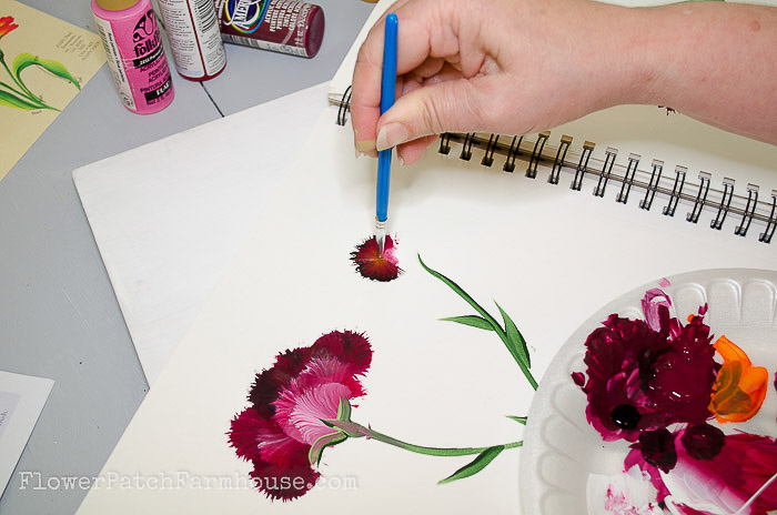 painting a carnation with round brush, pamelagroppe.com