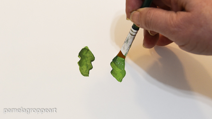 Painting a Christmas cactus leaf, pamelagroppe.com