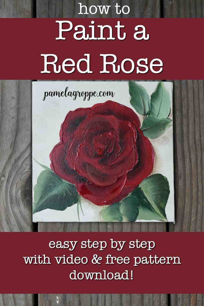 Painted red roses with text overlay, How to Paint a Red Rose, easy step by step with free video, pamelagroppe.com