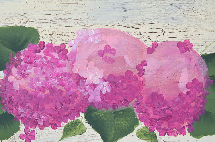 Painting on the lighter petals of the pink hydrangeas