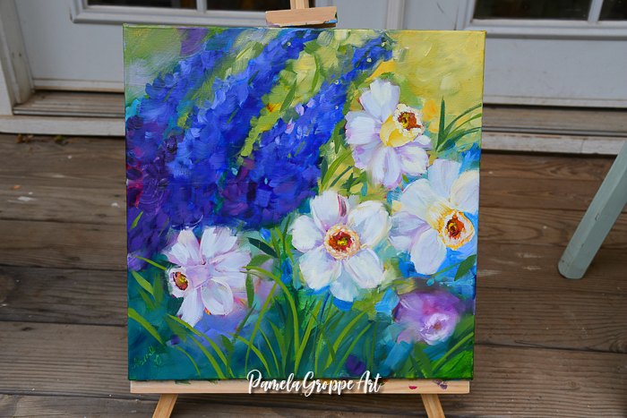 Daffodil painting in oils, pamela groppe art