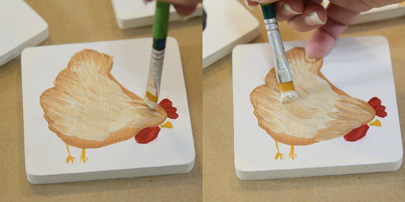 painting a chicken in acrylic paint, pamela groppe art