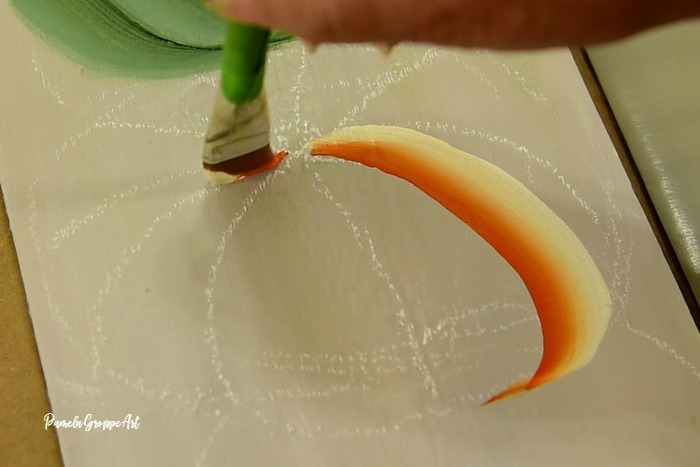 Painting a C stroke to create tiger pumpkin painting, Pamela Groppe Art