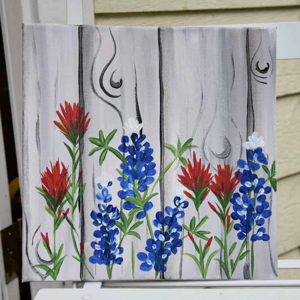 texas blue bonnets with indian paint brush painting, easy flower painting
