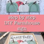 Happy Fall sign with text overlay, step by step DIY Farmhouse sign